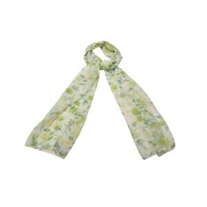 Vintage Silk Scarf White Yellow Green Floral Sheer Rectangular Bal Hae